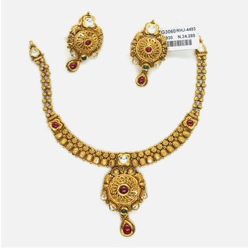 22KT Gold Antique Bridal Necklace Set RHJ-4493