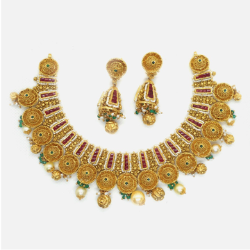 916 Gold Antique Bridal Necklace Set RHJ-6007