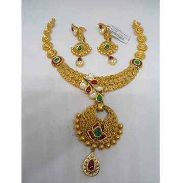 916 Gold Antique Kundan Bridal Necklace Set RHJ-49...