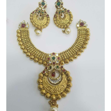 916 Gold Ladies Jadtar Antique Bridal Necklace Set