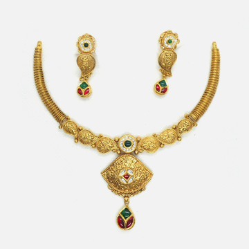 916 Gold Antique Wedding Necklace Set RHJ-4648