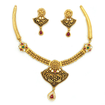 916 Gold Antique Bridal Necklace Set RHJ-3766