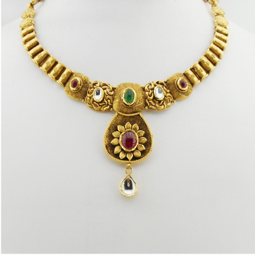 916 Gold Kundan Bridal Necklace Set RHJ-3286