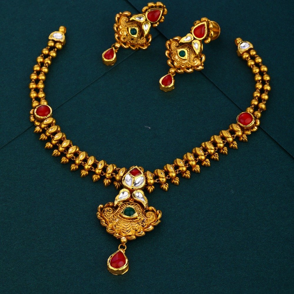 916 gold bridal Antique necklace set 