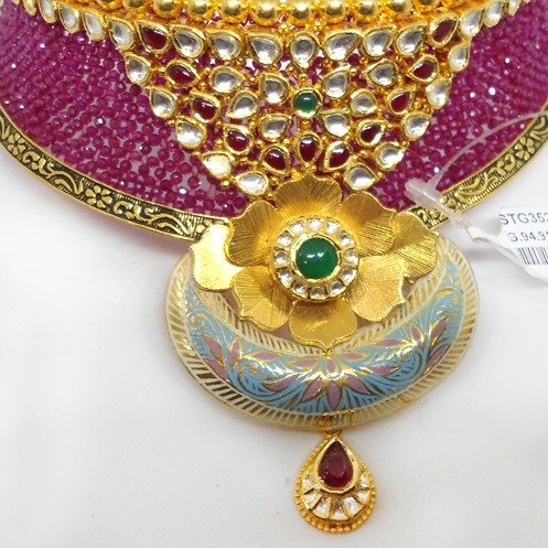 916 Gold Antique Pink Beads Minakari Bridal Choker Set RHJ-5556