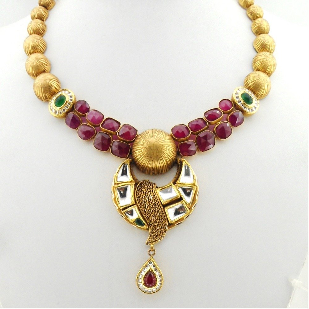 22K Gold Kundan Bridal Necklace Set RHJ-2920