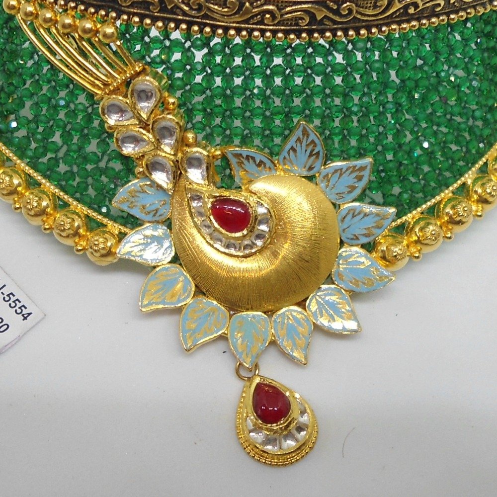 916 Gold Antique Roral Green Beads Choker Set RHJ-5554