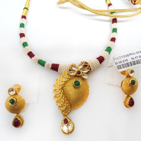 22KT Gold Antique Mango Design Necklace Set RHJ-5224
