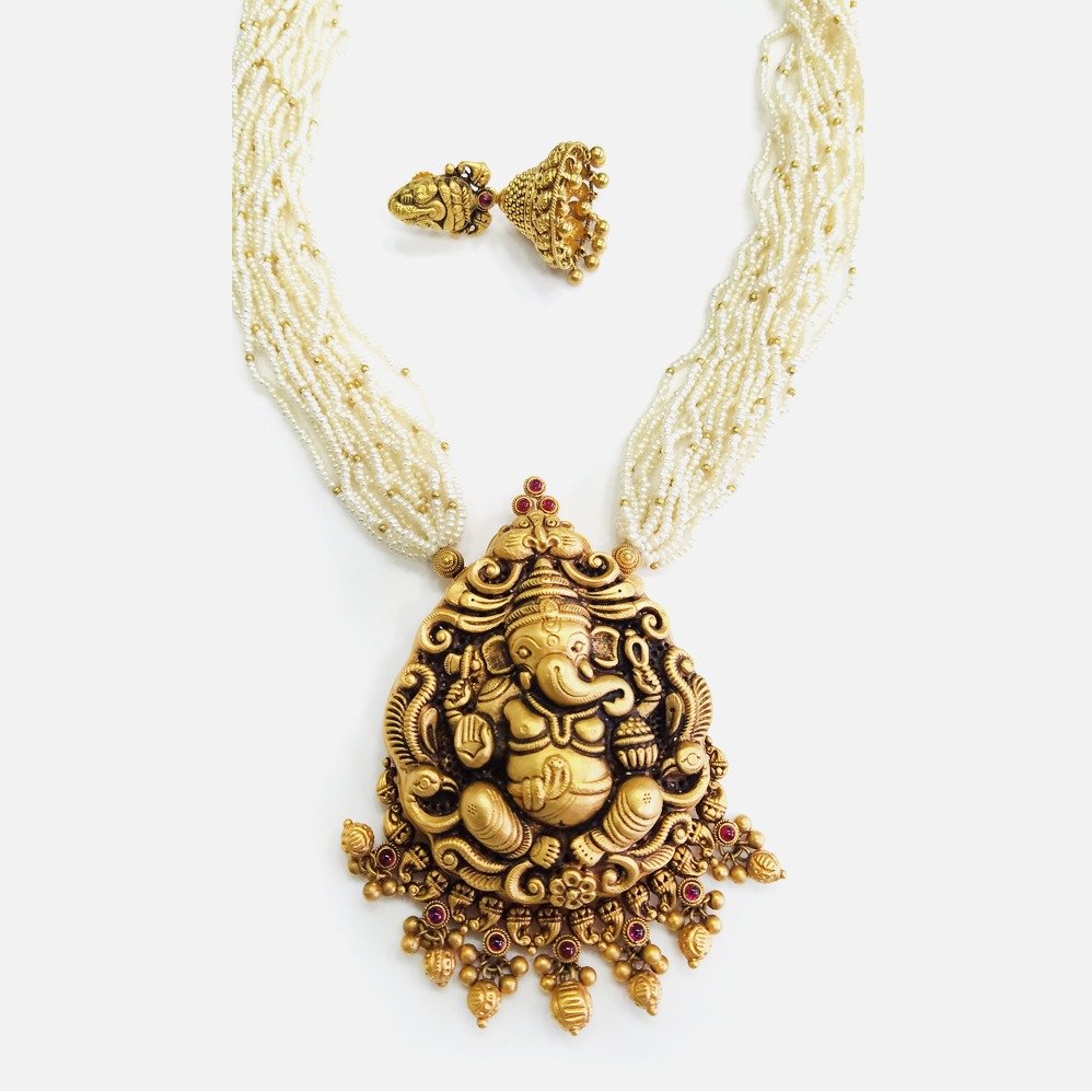 916 Gold Antique Temple Work Necklace Set RHJ - N001