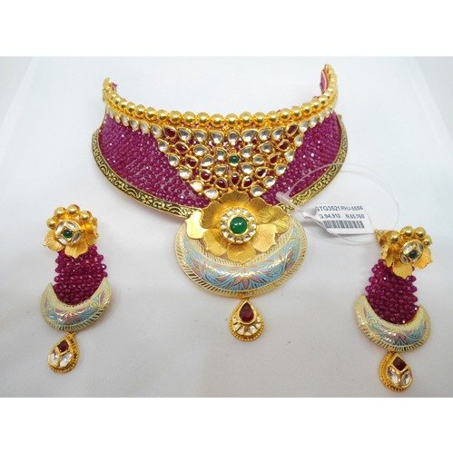 916 Gold Antique Pink Beads Minakari Bridal Choker Set RHJ-5556