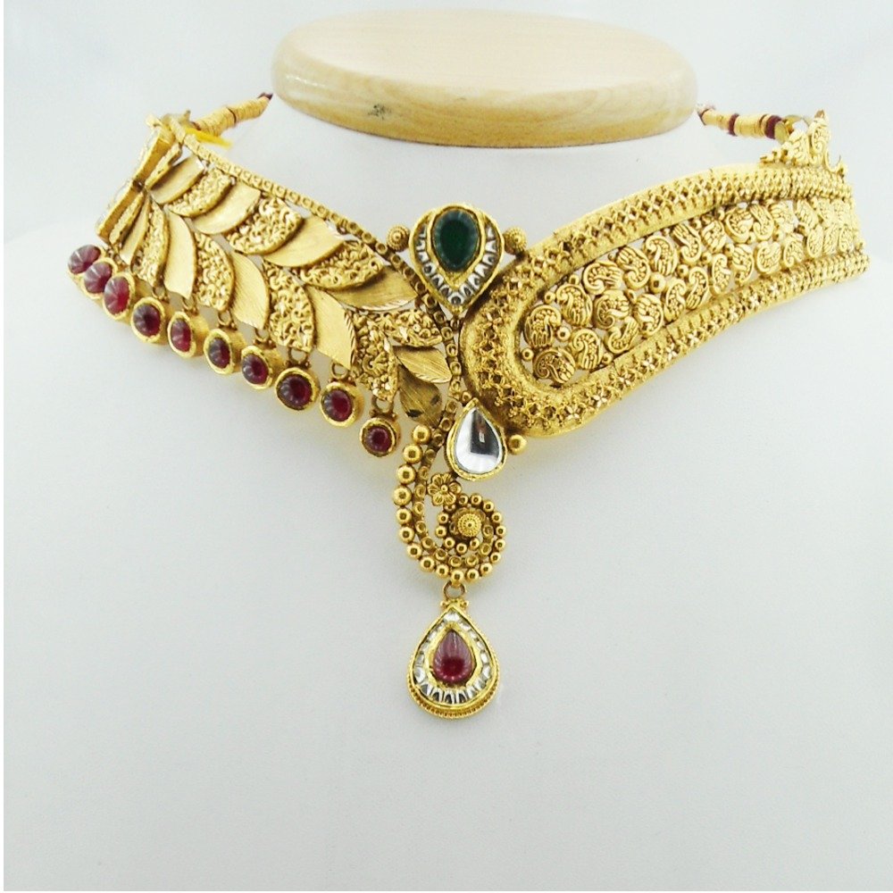 916 Gold Antique Bridal Necklace Set RHJ-3035