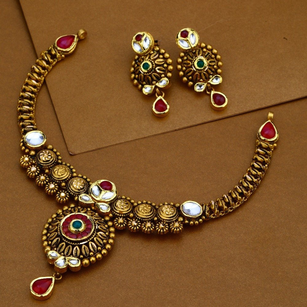 22KT Gold Antique Wedding Necklace Set