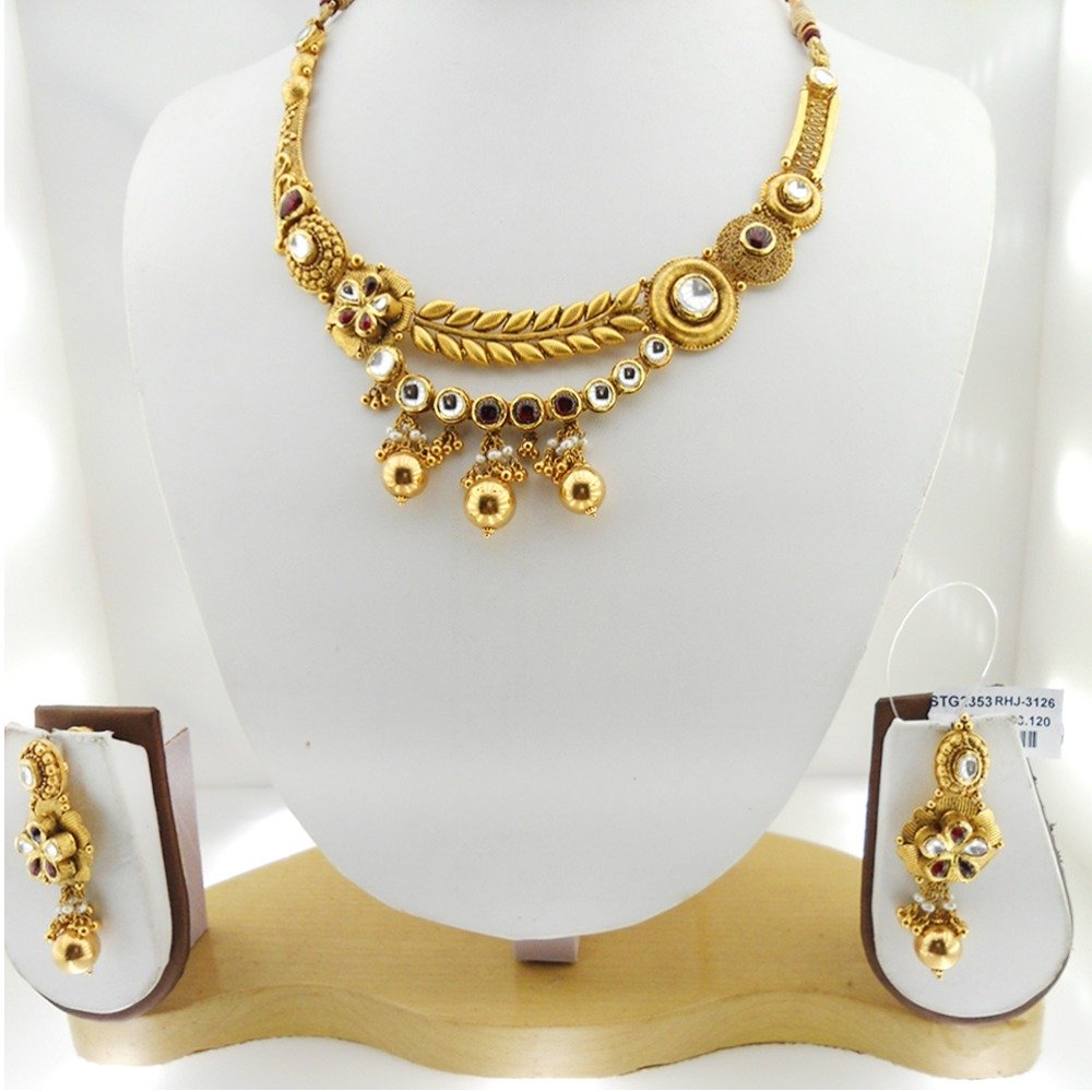 916 Gold Antique Bridal Necklace Set RHJ-3126