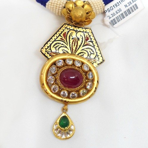 22KT gold Antique Studded Necklace Set RHJ-5508